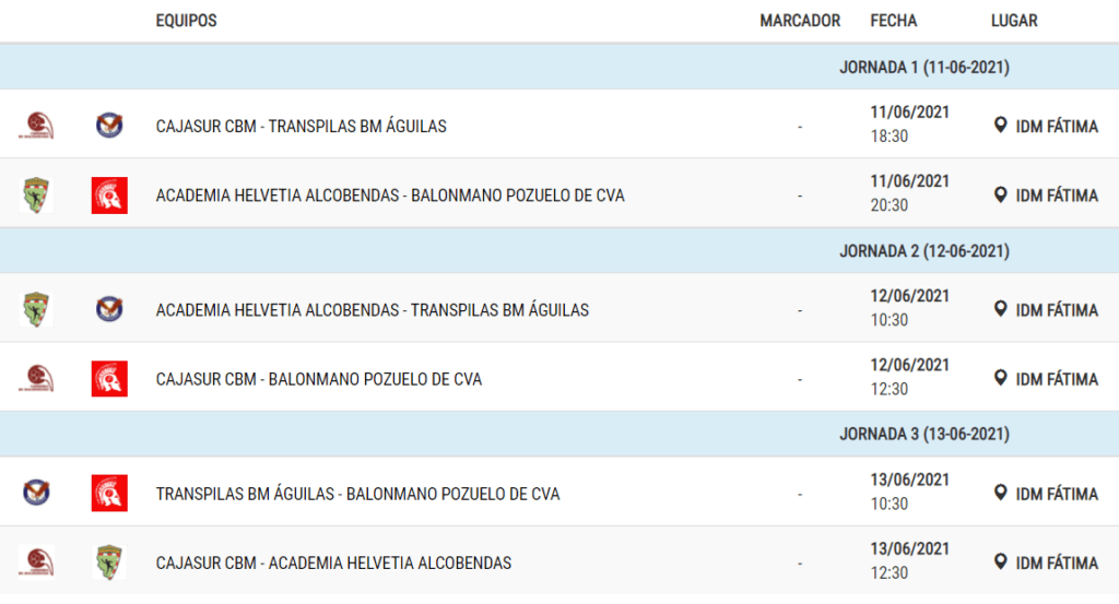 Imagen con el calendario del sector infantil masculino